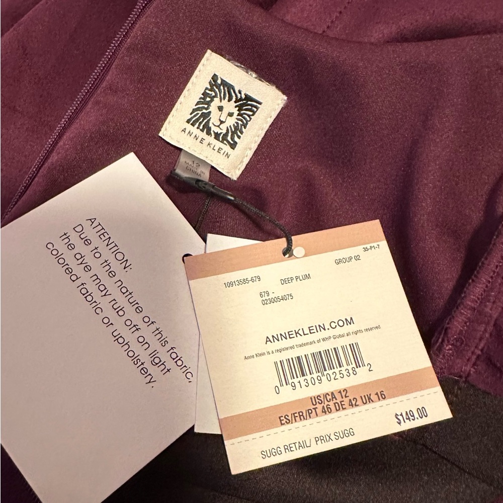 Anne Klein Short Puff Sleeve Faux Suede Fall Midi Dress Womens 12 Plum Purple - Picture 15 of 16